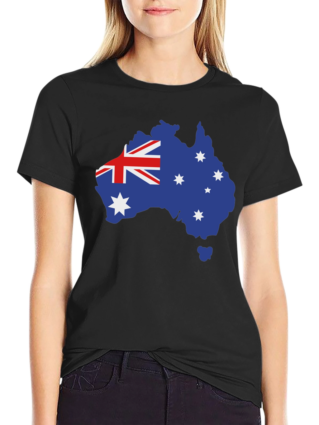 Australia Flag Map T-Shirt - Black Crew Neck