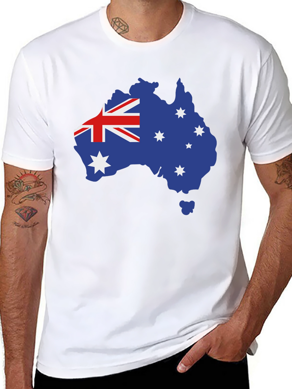Australia Flag Map T-Shirt - Black Crew Neck