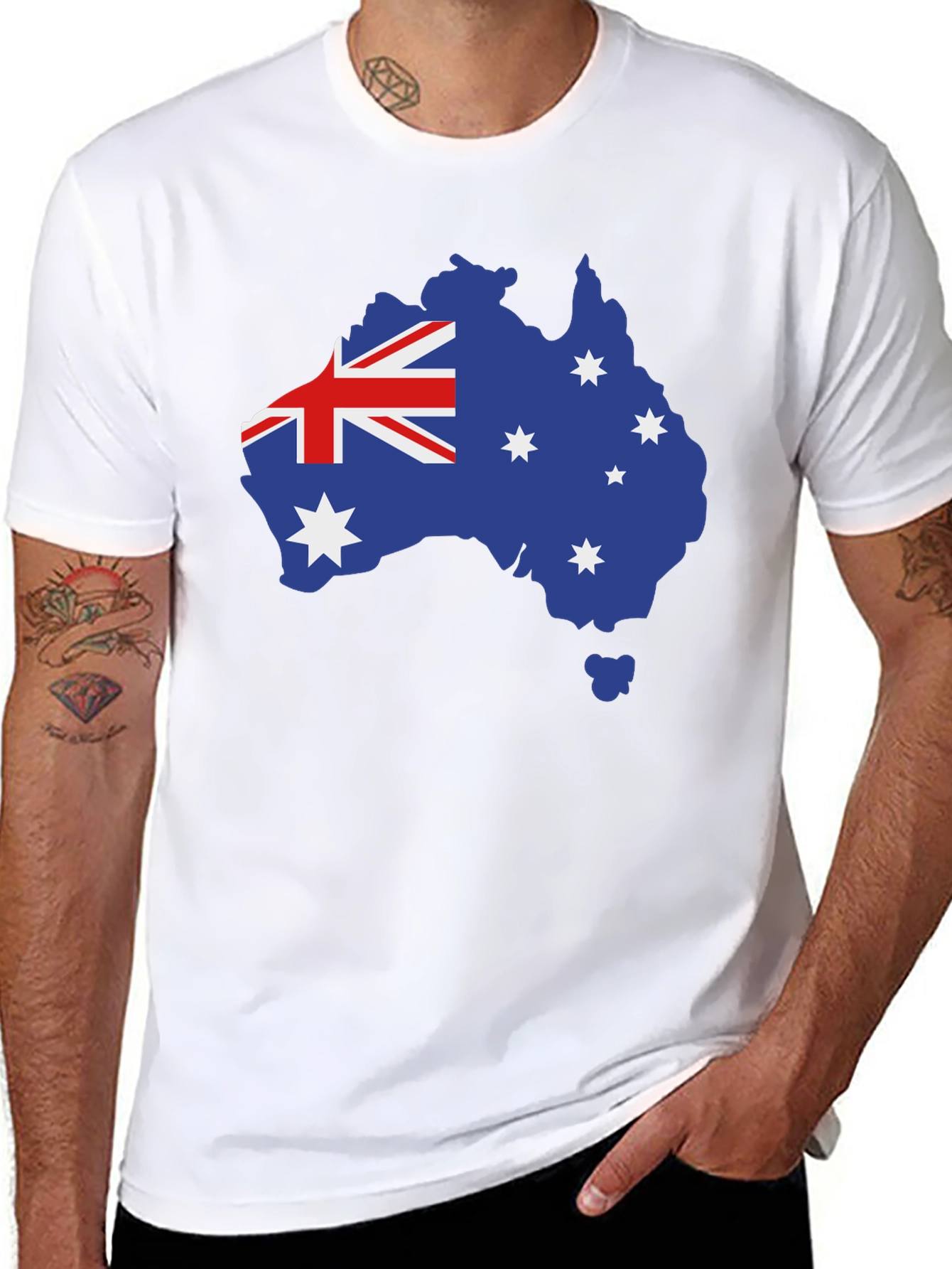 Australia Flag Map T-Shirt - Black Crew Neck