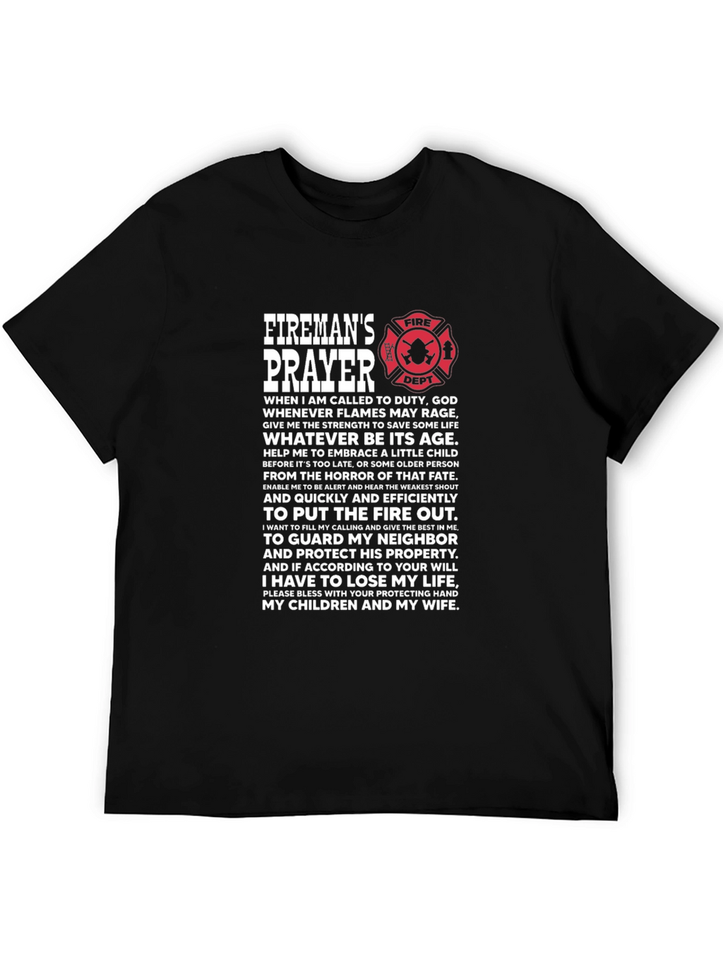 Firemans Prayer Black T-Shirt