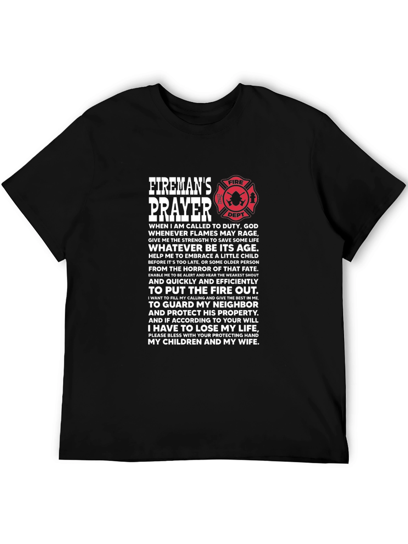 Firemans Prayer Black T-Shirt