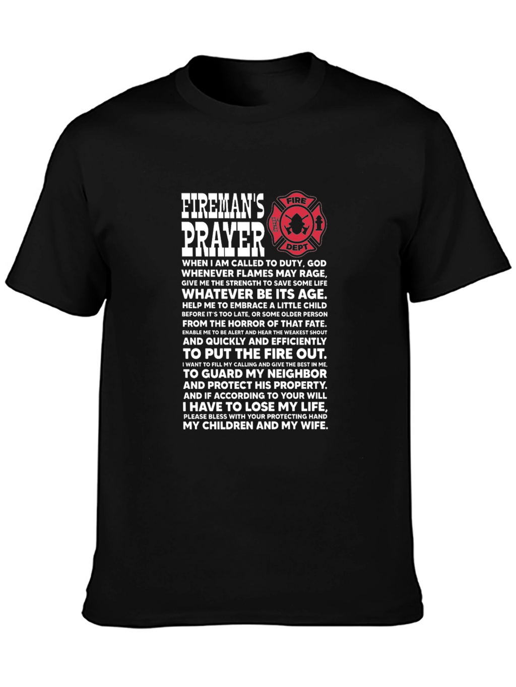 Firemans Prayer Black T-Shirt