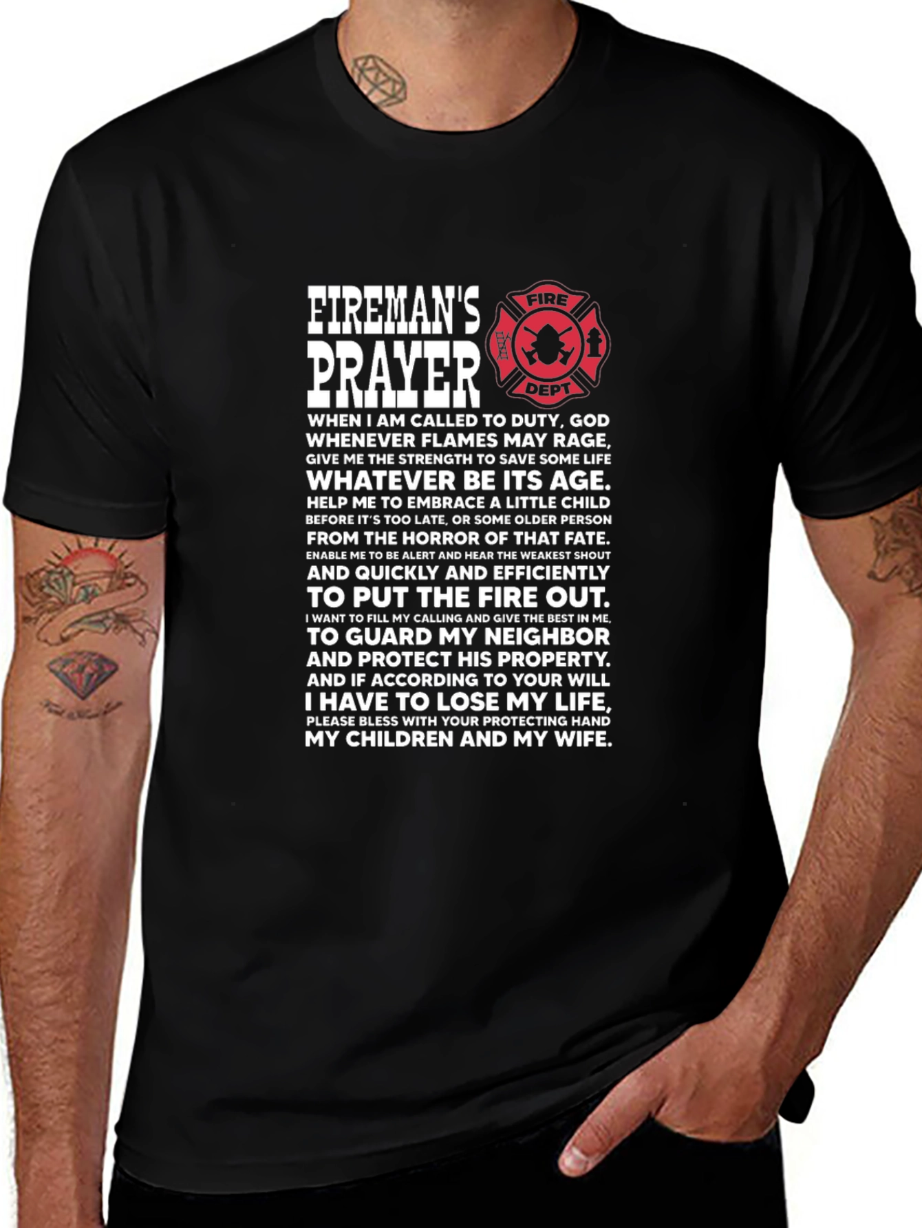 Firemans Prayer Black T-Shirt