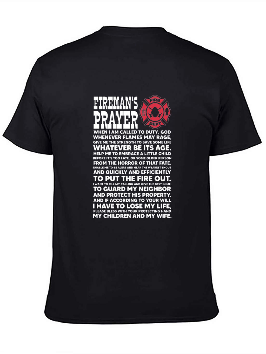 Firemans Prayer Black T-Shirt