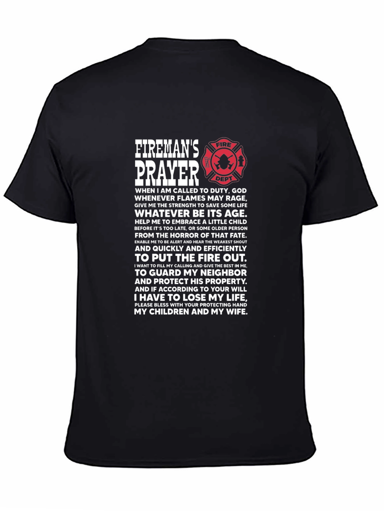 Firemans Prayer Black T-Shirt