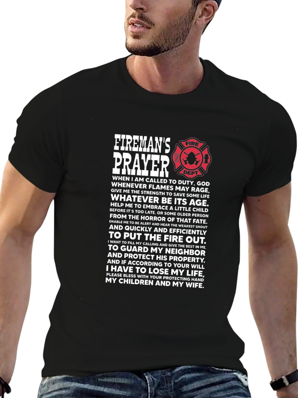 Firemans Prayer Black T-Shirt