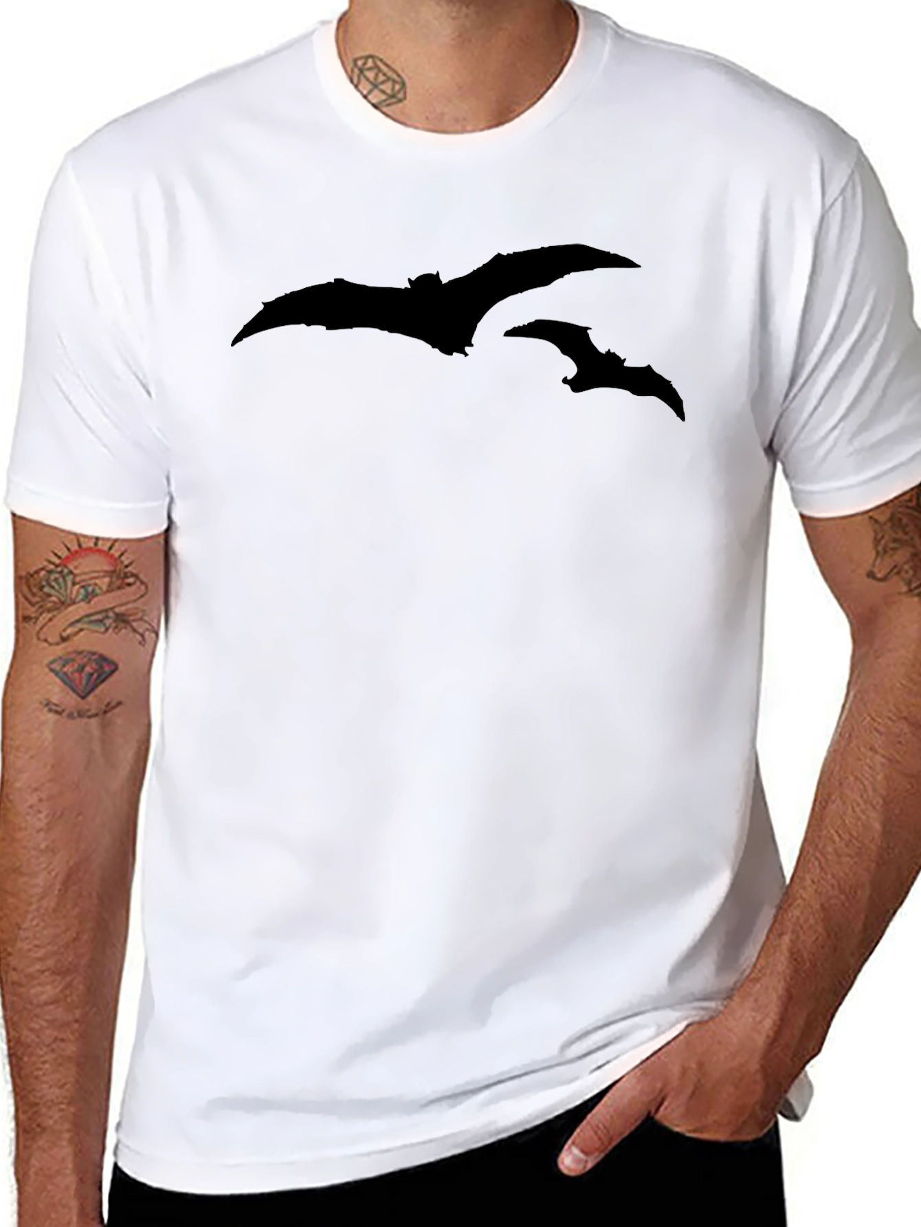 Bats Graphic Tee - Black Cotton T-Shirt