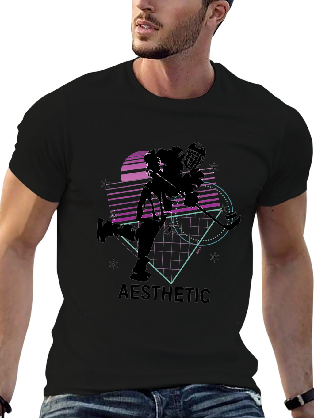 Aesthetic Hockey Graphic Tee - Black