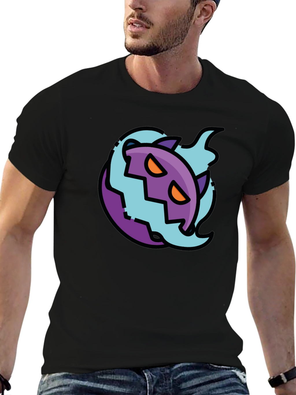 Spooky Cartoon Ghost Tee - Black