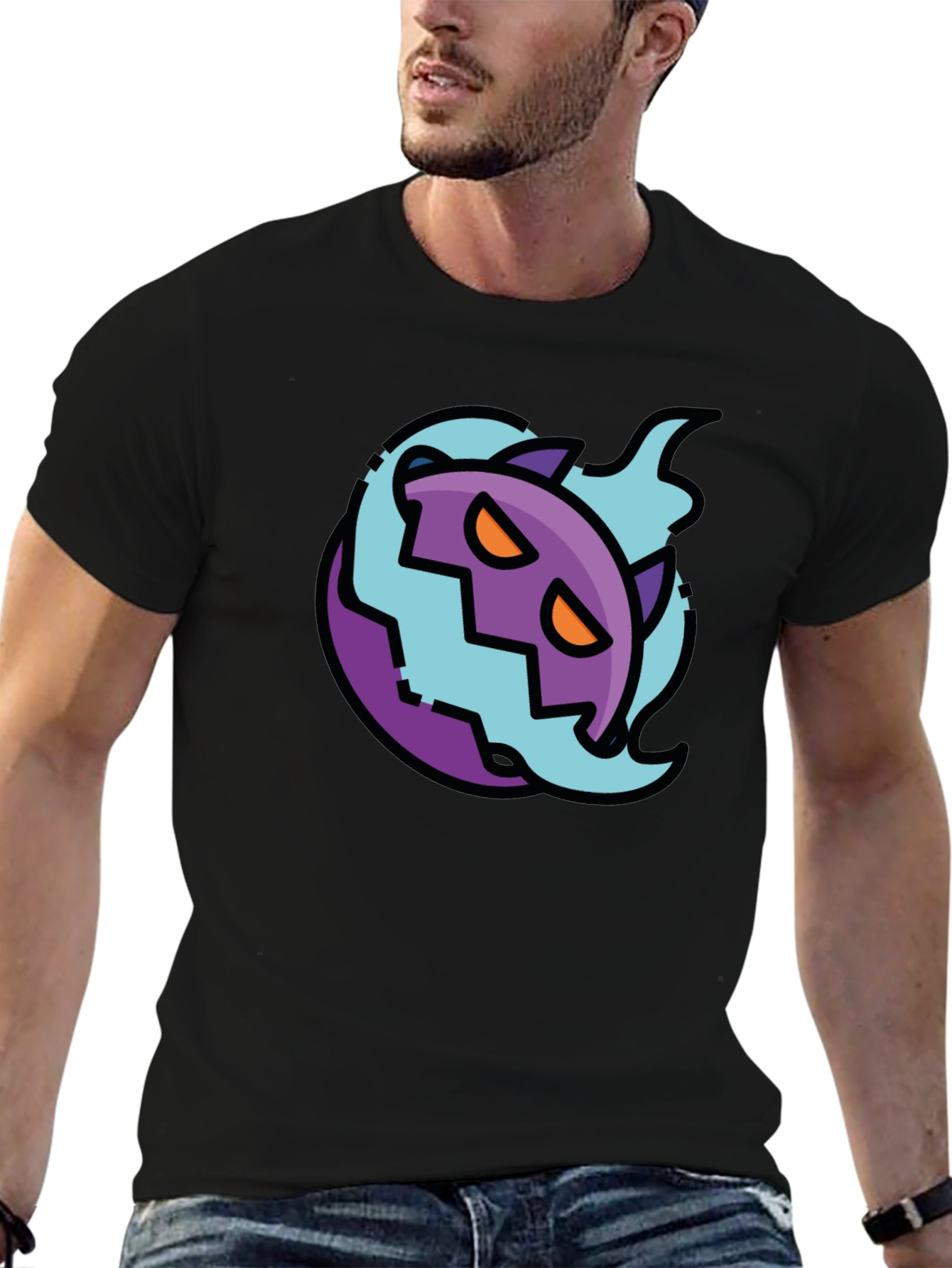 Spooky Cartoon Ghost Tee - Black