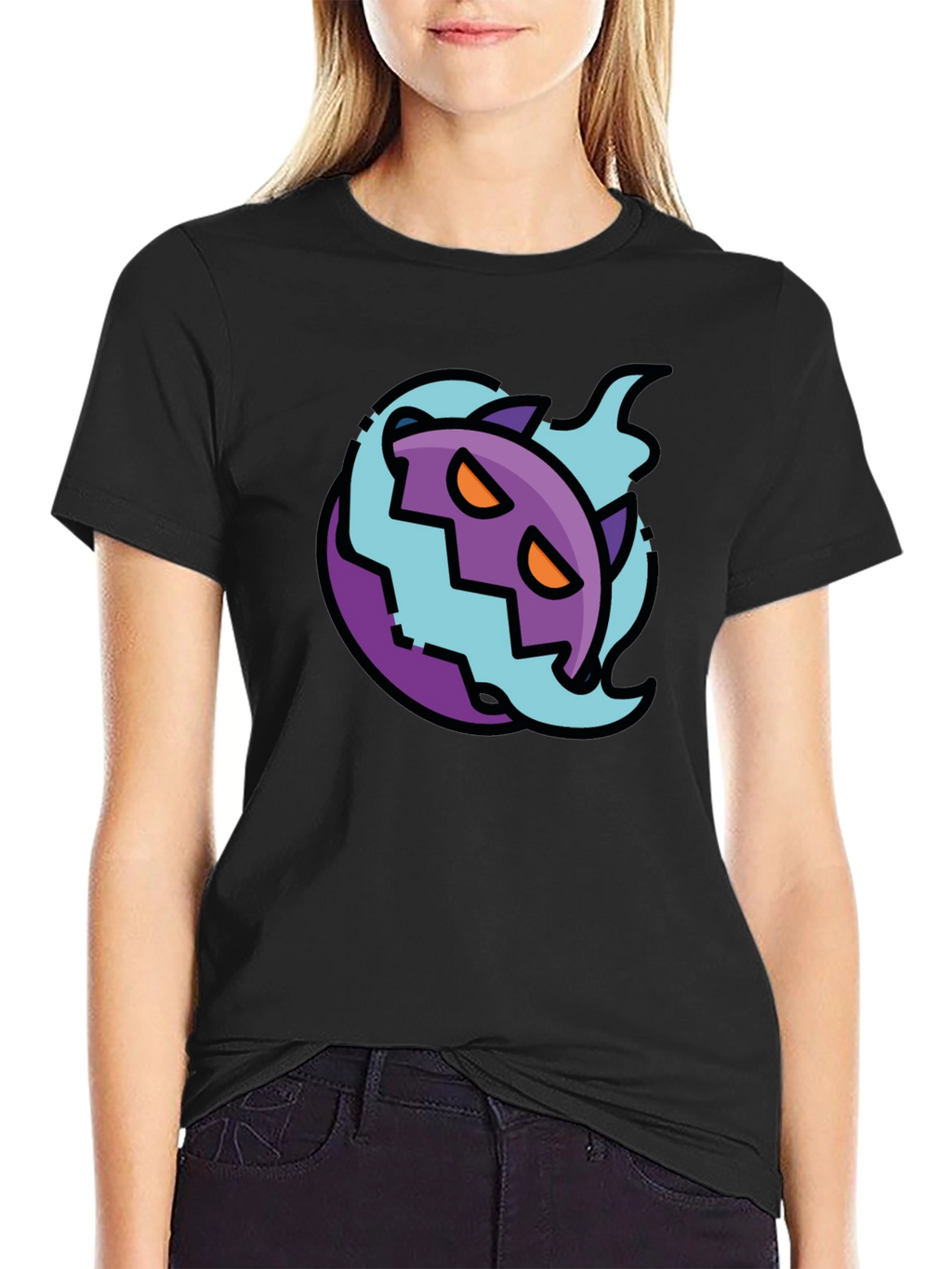 Spooky Cartoon Ghost Tee - Black