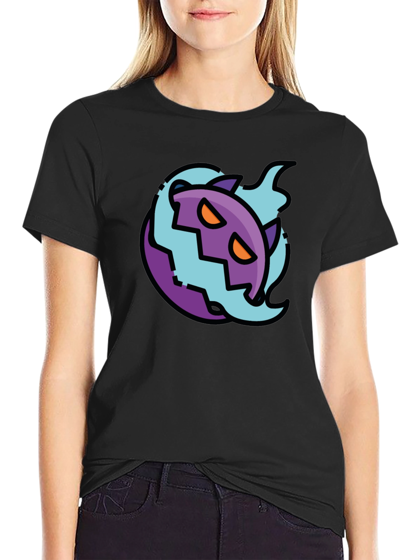 Spooky Cartoon Ghost Tee - Black