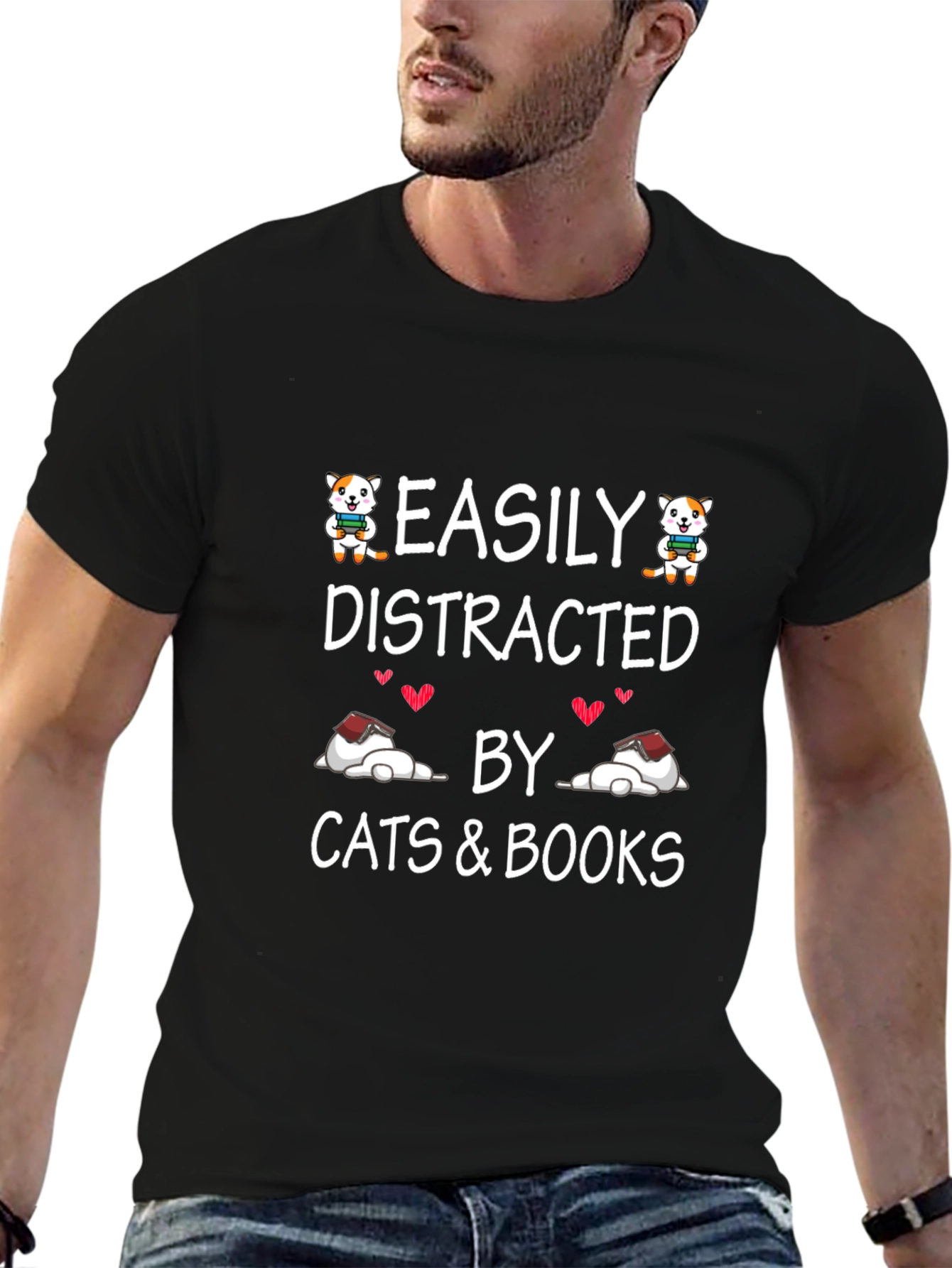 Easily Distracted by Cats and Books T-Shirt