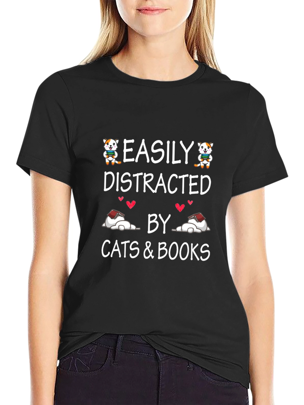 Easily Distracted by Cats and Books T-Shirt