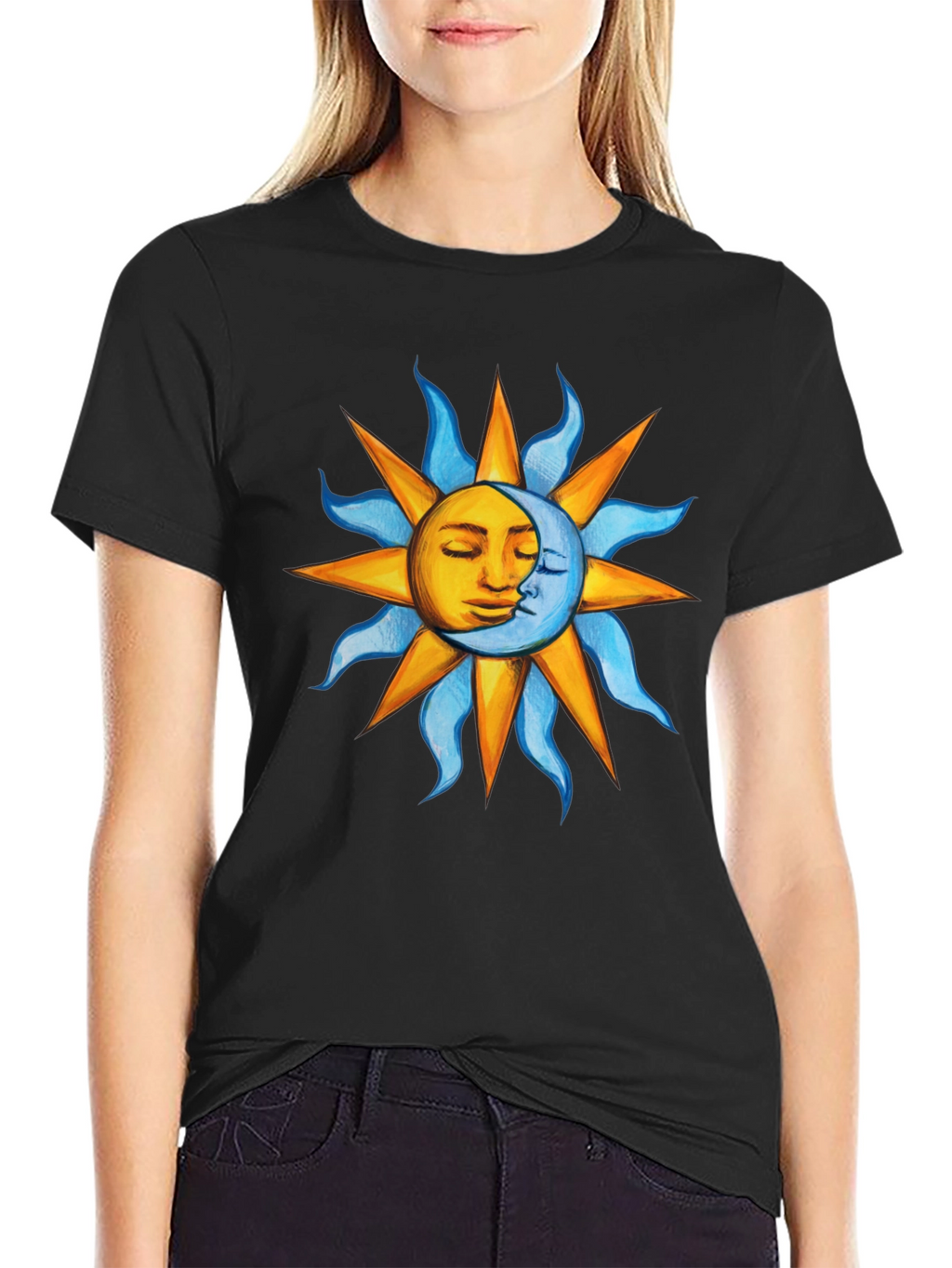 Celestial Sun and Moon Graphic T-Shirt