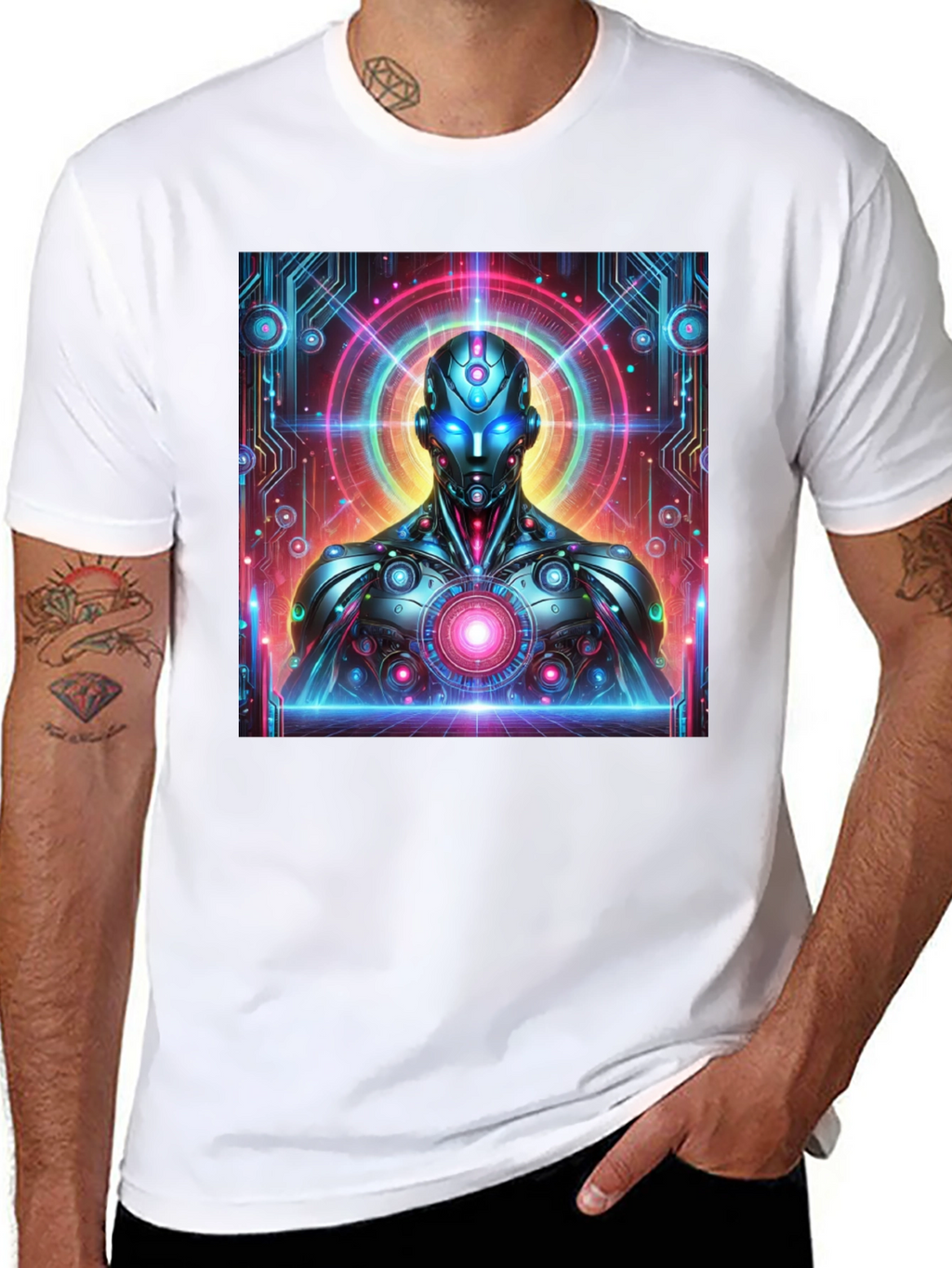 Futuristic Robot Graphic Tee - Black