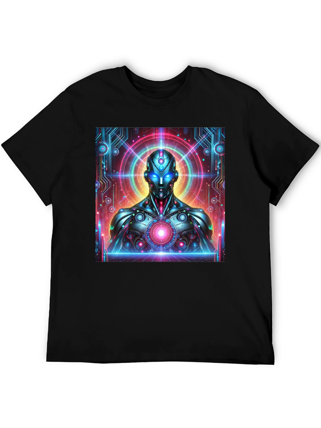 Futuristic Robot Graphic Tee - Black