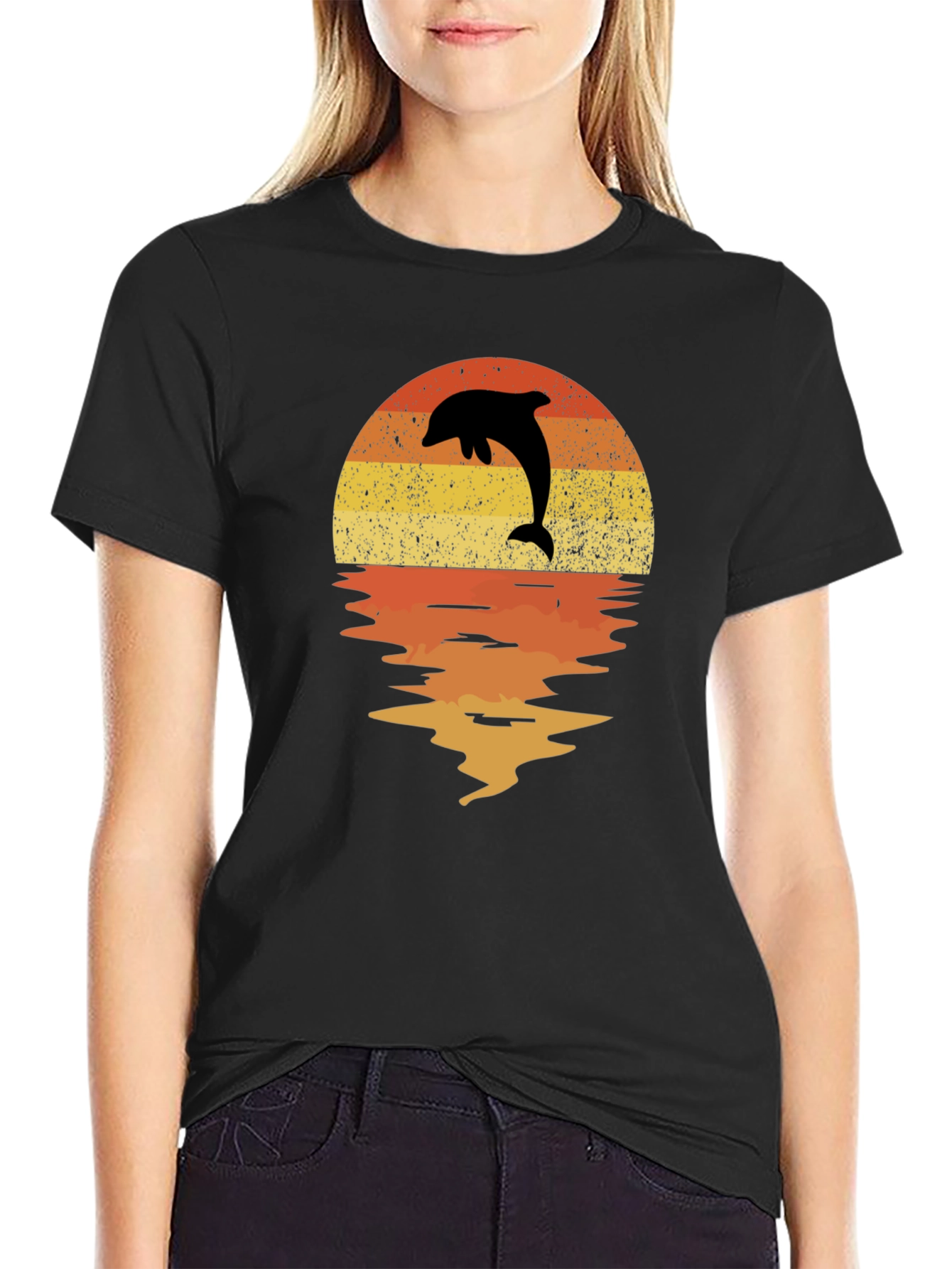 Dolphin Sunset Graphic Tee - Retro Style