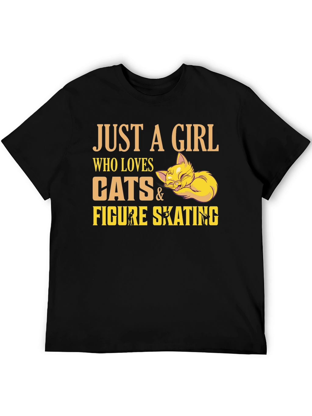 Girl Who Loves Cats & Figure Skating Black T-Shirt