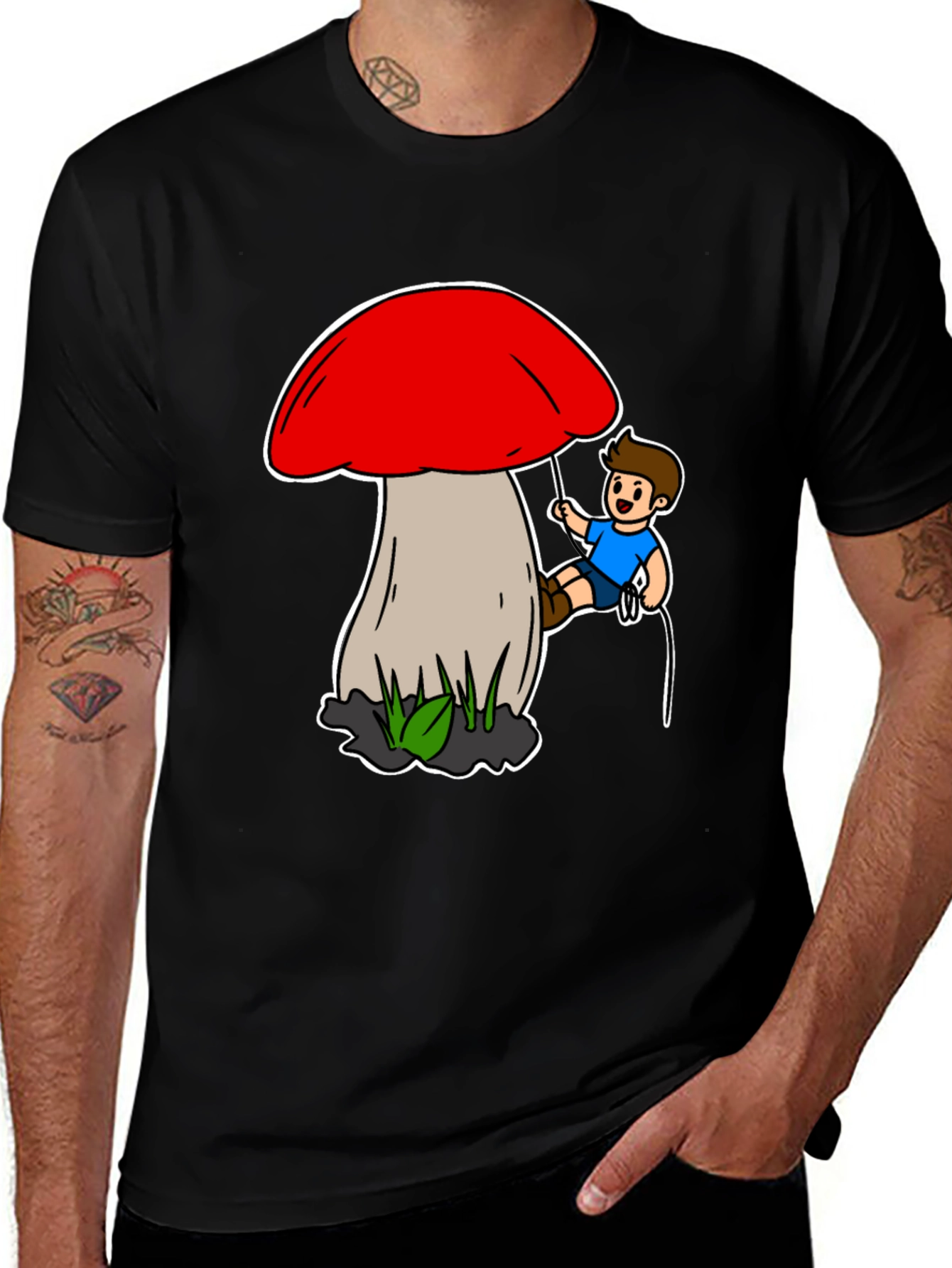 Mushroom Climber T-Shirt - Unique Cartoon Design