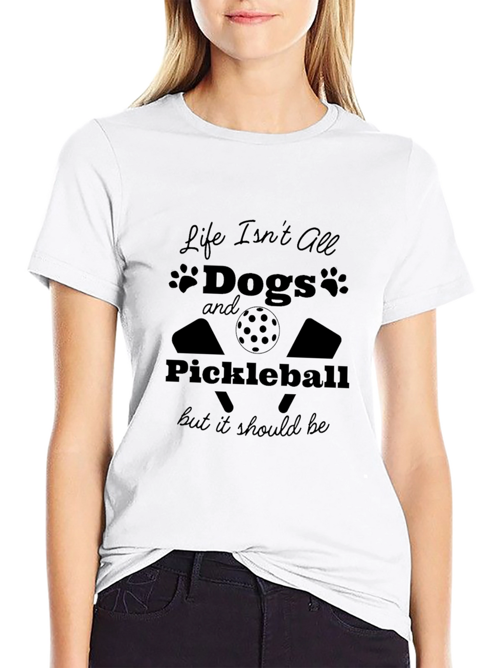 Dogs and Pickleball Black Graphic Tee