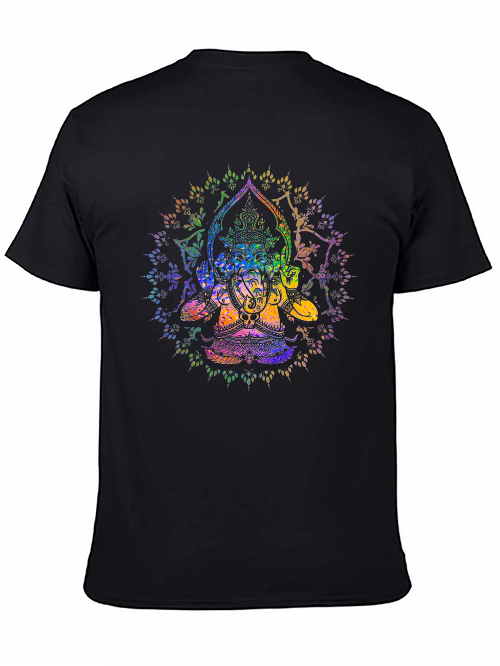 Rainbow Ganesha Graphic Print Black T-Shirt