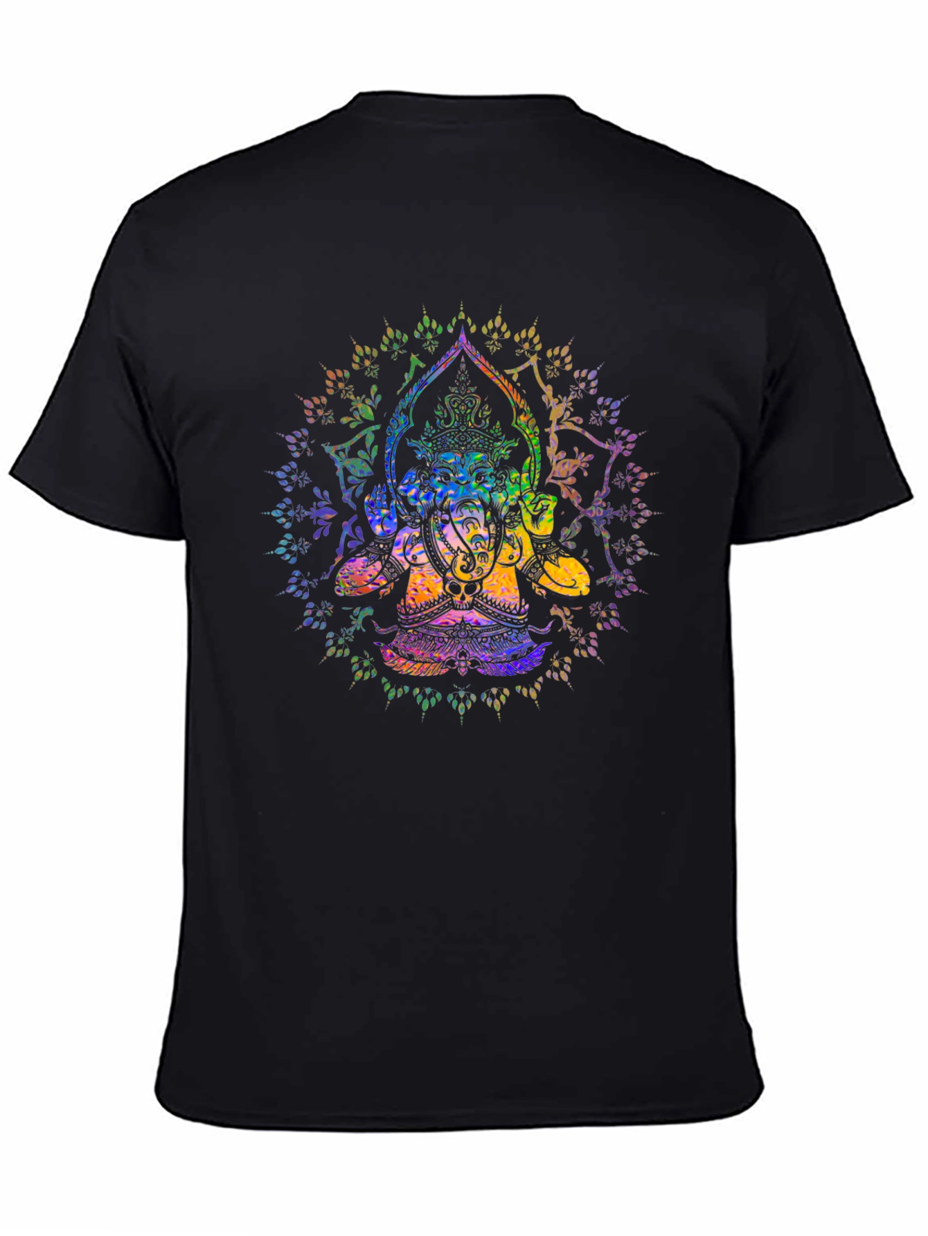 Rainbow Ganesha Graphic Print Black T-Shirt