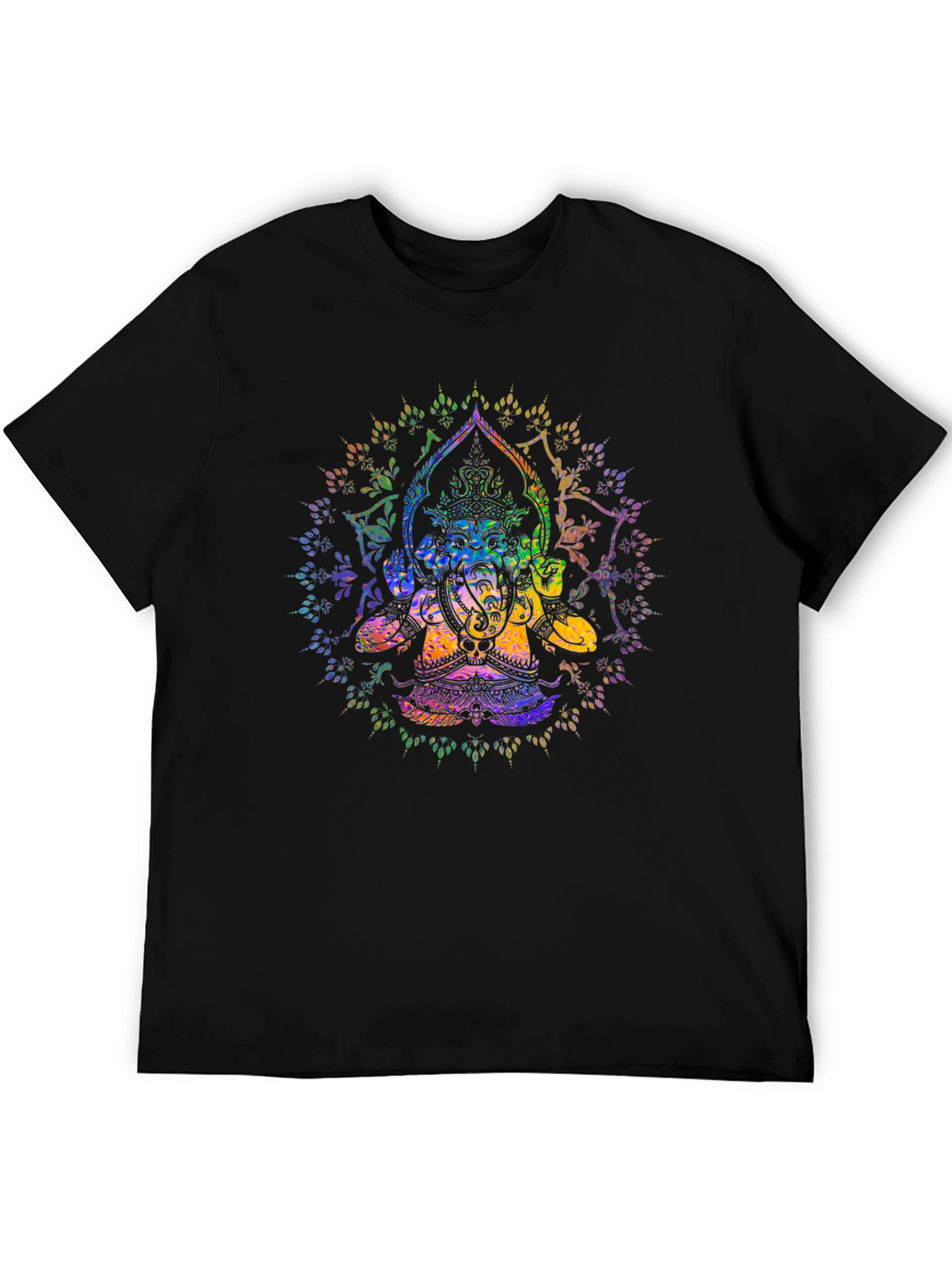 Rainbow Ganesha Graphic Print Black T-Shirt