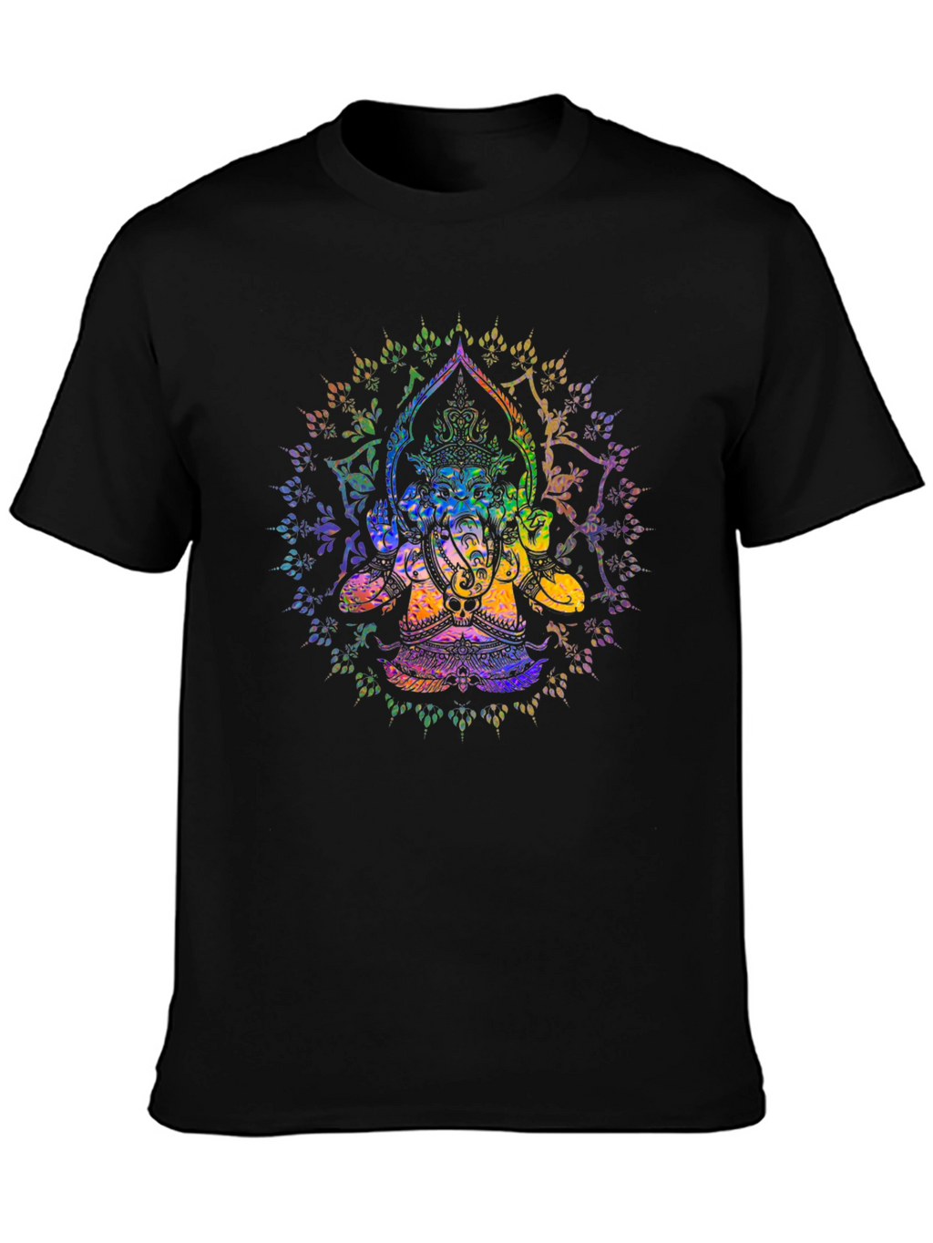 Rainbow Ganesha Graphic Print Black T-Shirt