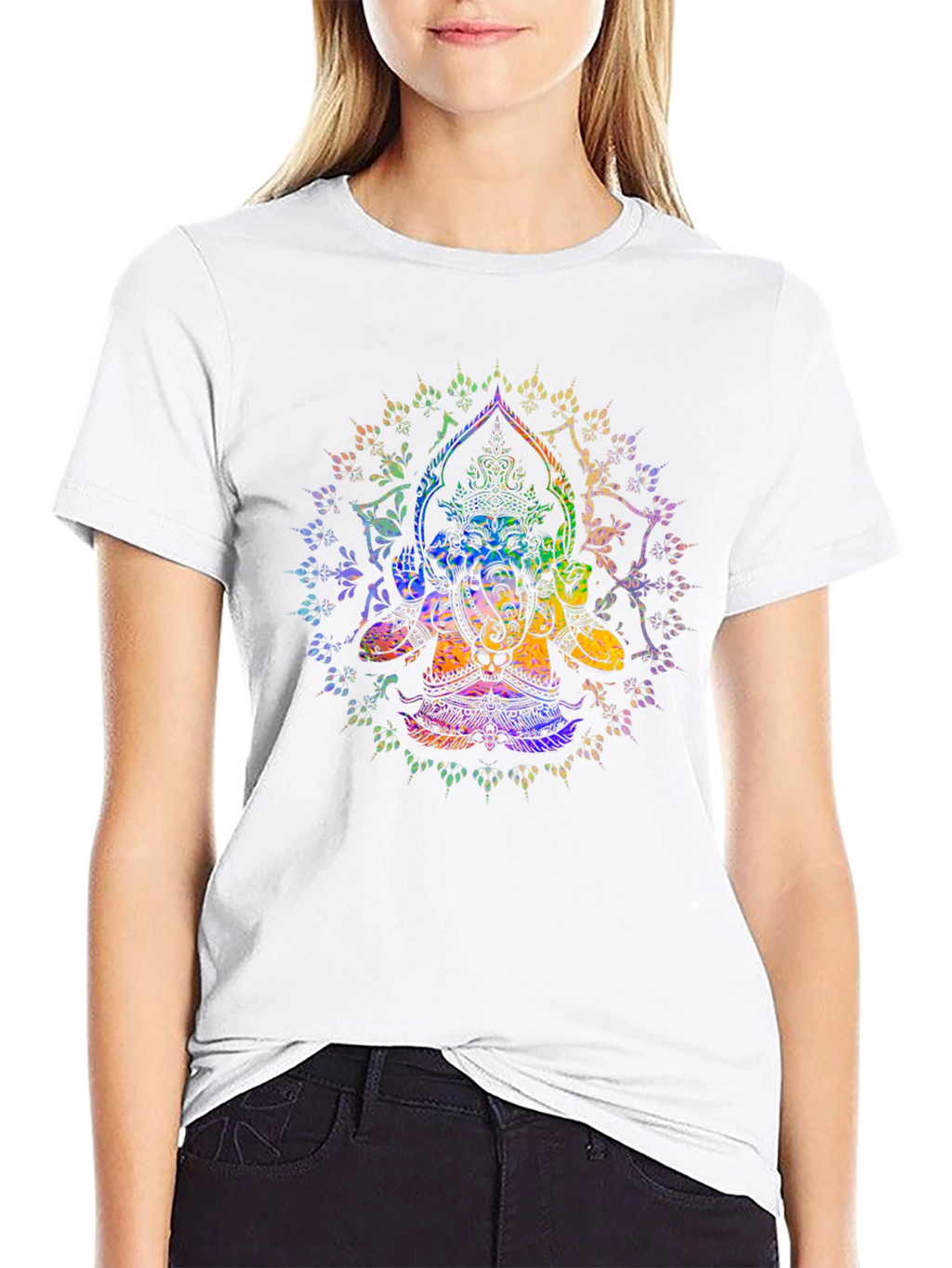 Rainbow Ganesha Graphic Print Black T-Shirt