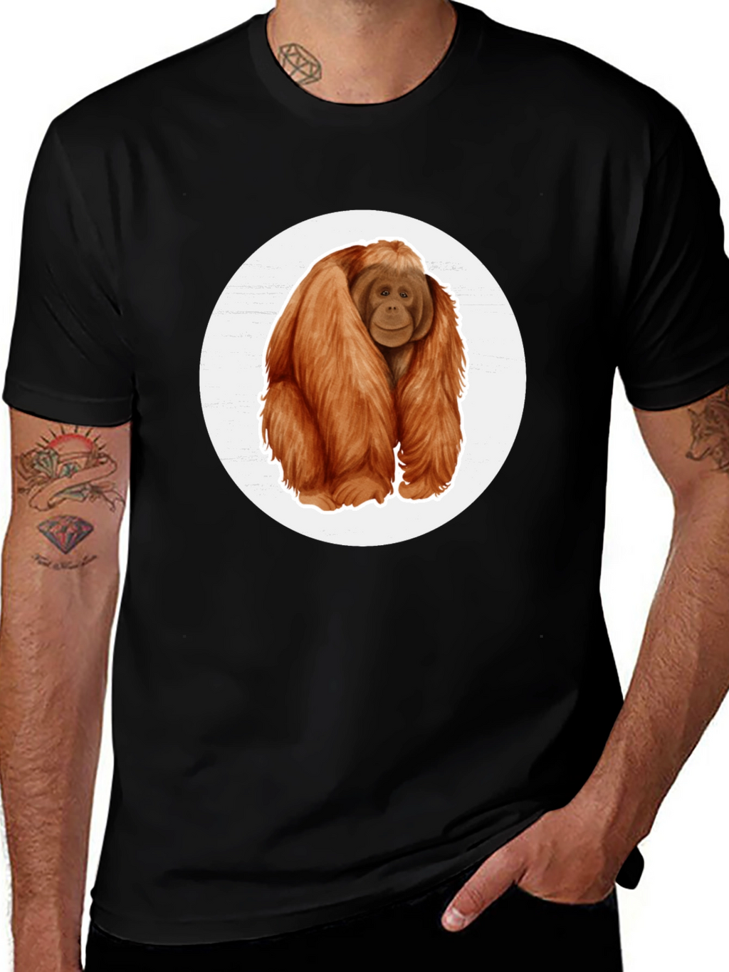 Orangutan Graphic Tee - Black Cotton T-Shirt