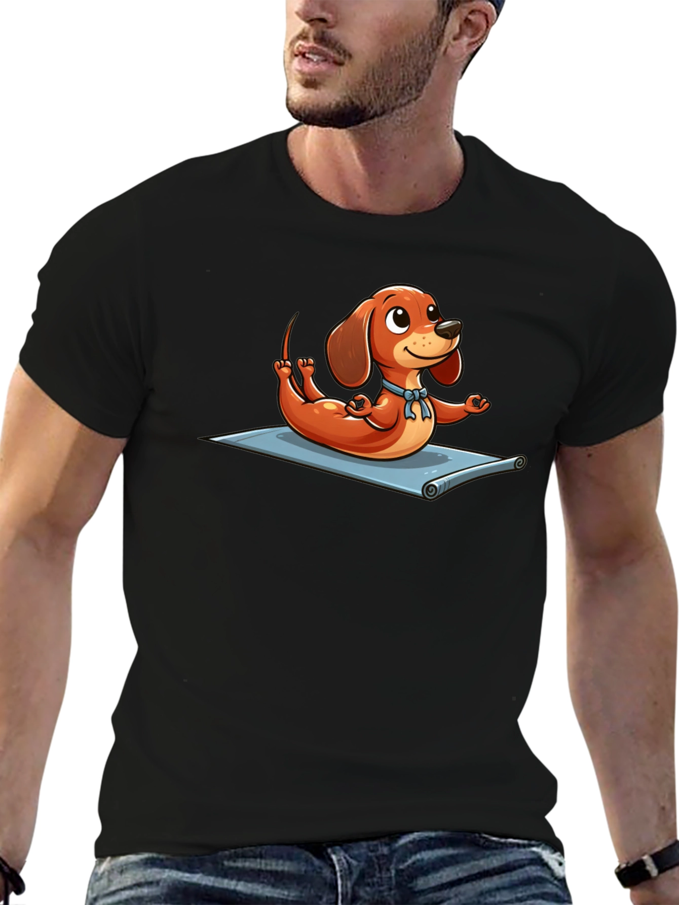 Yoga Dachshund T-Shirt - Funny Cartoon Dog Tee