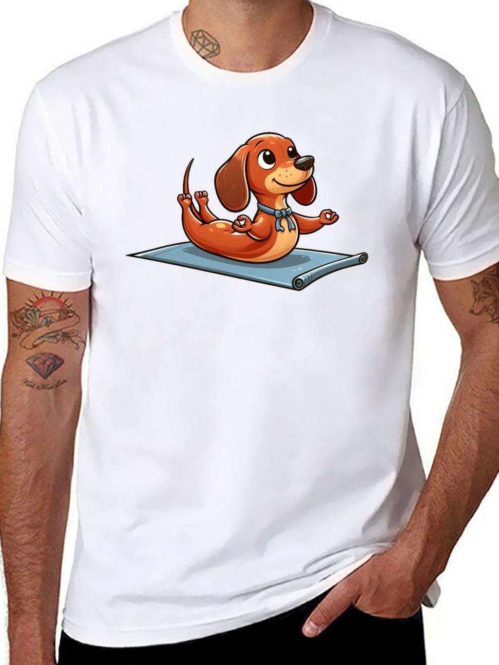 Yoga Dachshund T-Shirt - Funny Cartoon Dog Tee