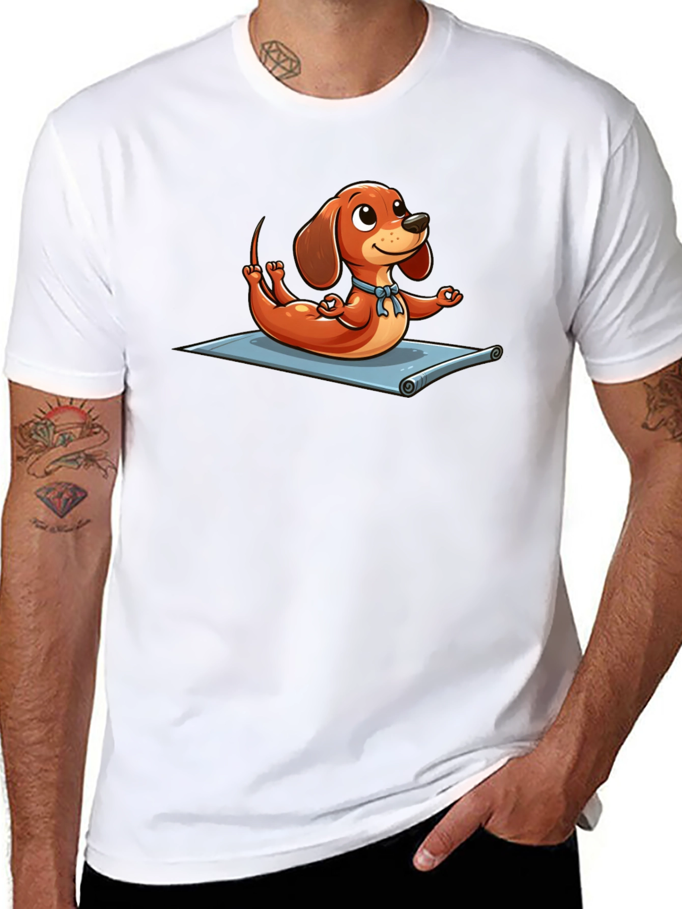 Yoga Dachshund T-Shirt - Funny Cartoon Dog Tee