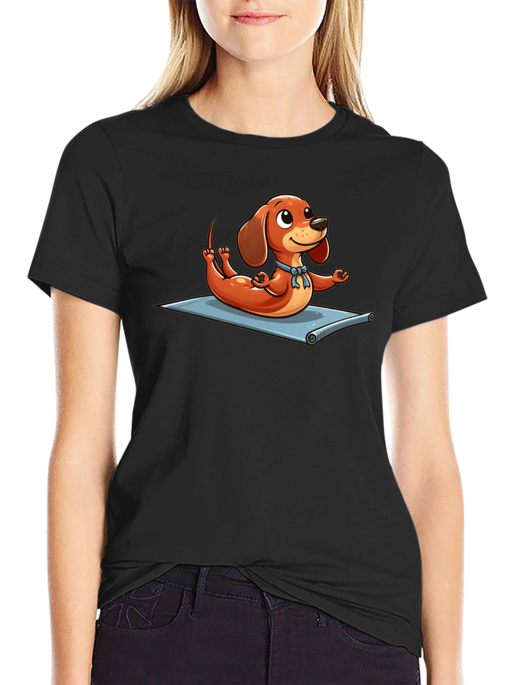Yoga Dachshund T-Shirt - Funny Cartoon Dog Tee