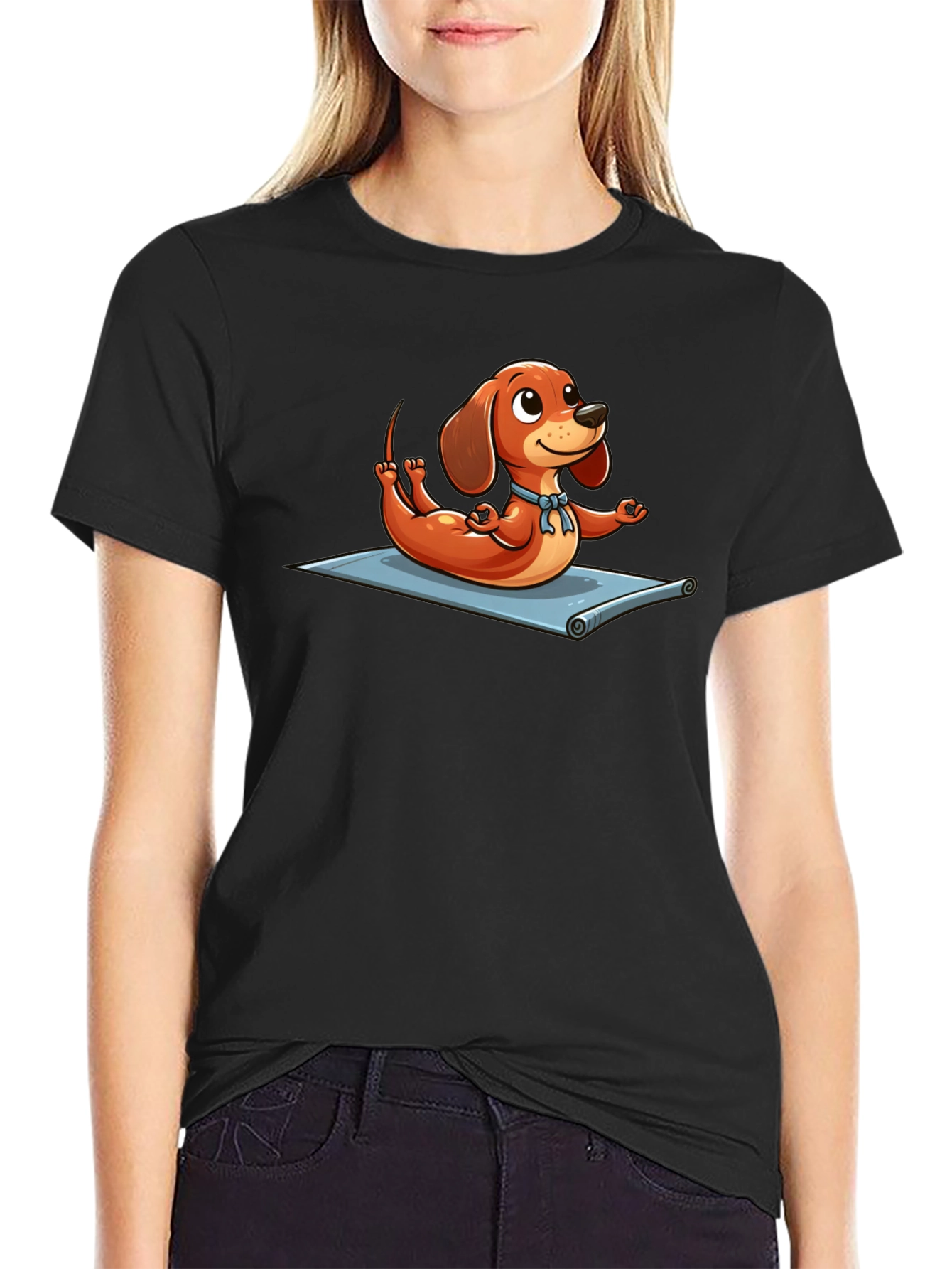 Yoga Dachshund T-Shirt - Funny Cartoon Dog Tee