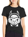 Llama DJ Graphic Tee - Trendy Black T-Shirt