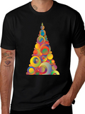 Geometric Circles Tree Black T-Shirt