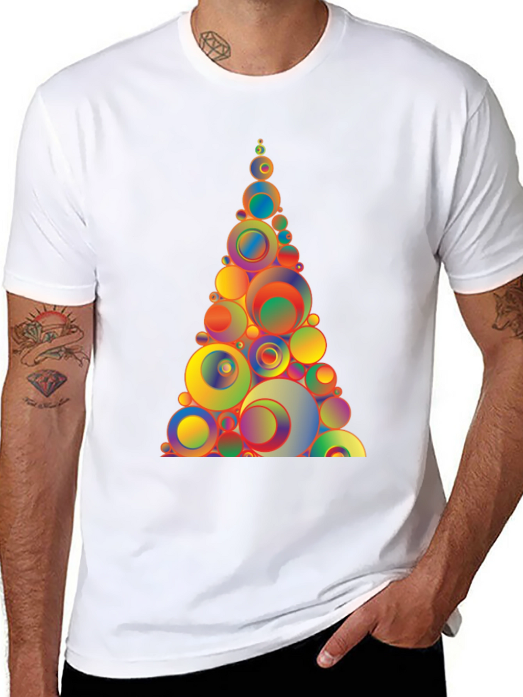 Geometric Circles Tree Black T-Shirt