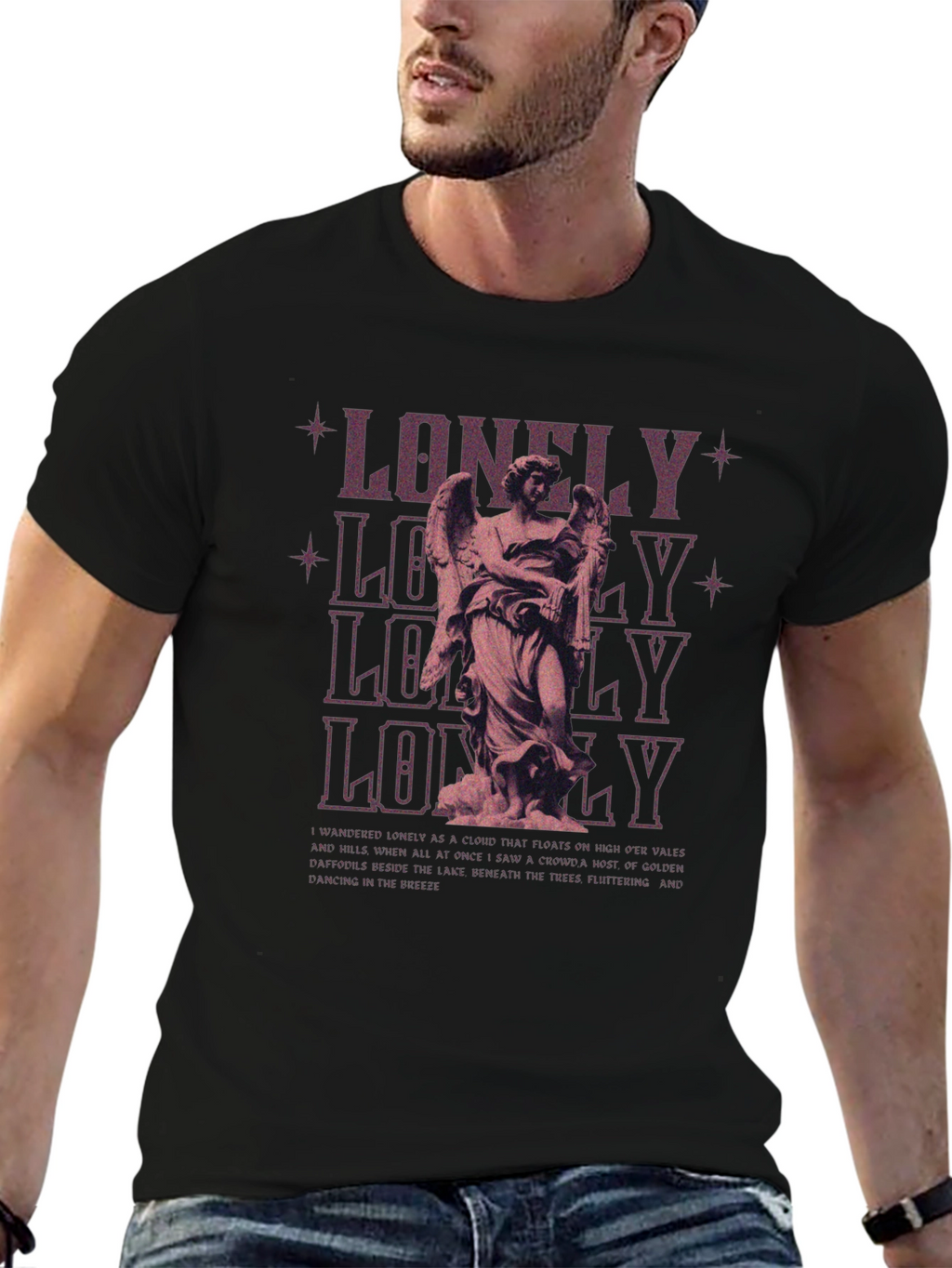 Lonely Angel Graphic Print Black T-Shirt