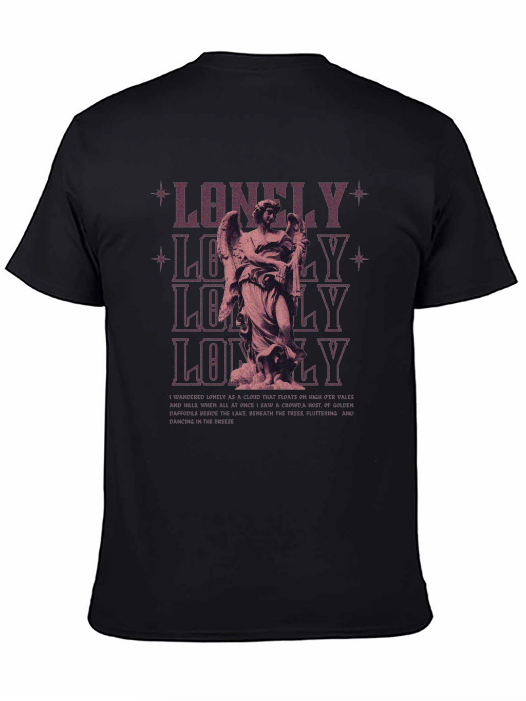 Lonely Angel Graphic Print Black T-Shirt