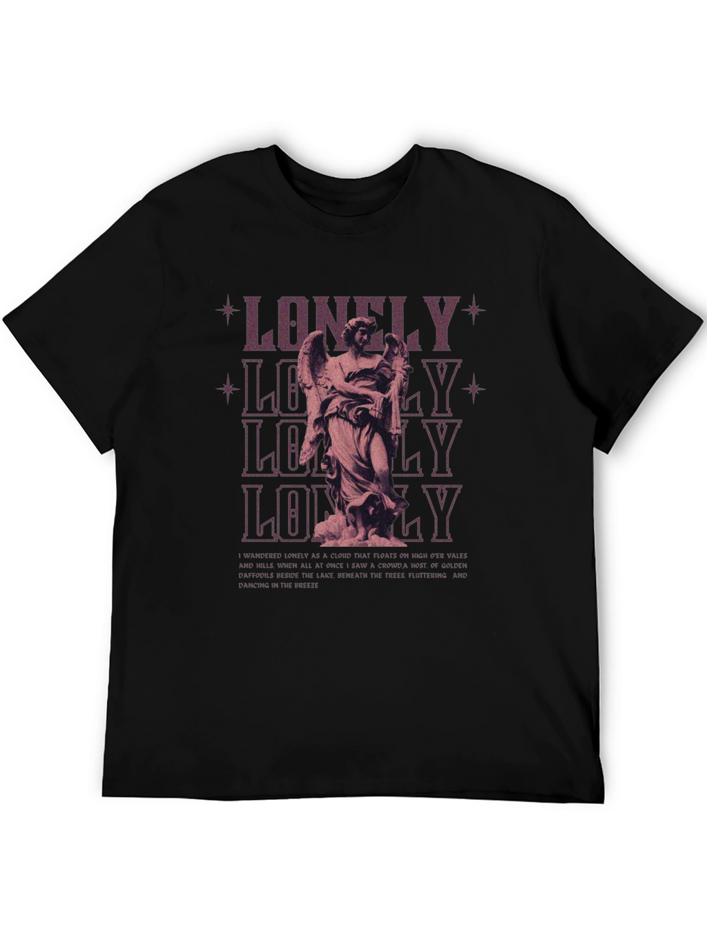 Lonely Angel Graphic Print Black T-Shirt
