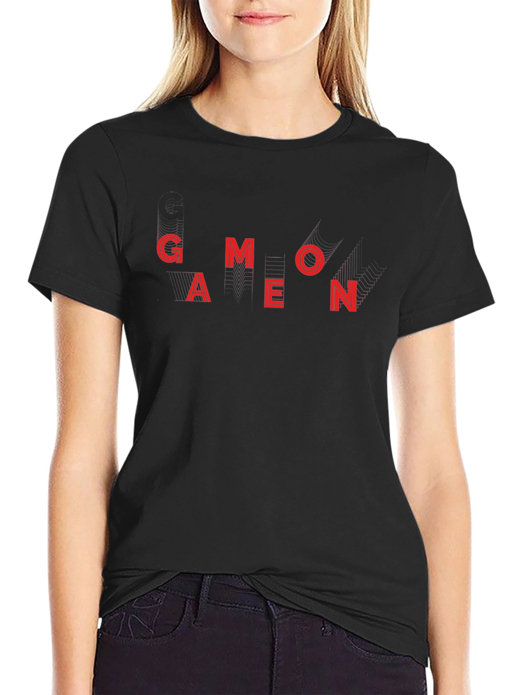 Geometric Red Letter Black T-Shirt