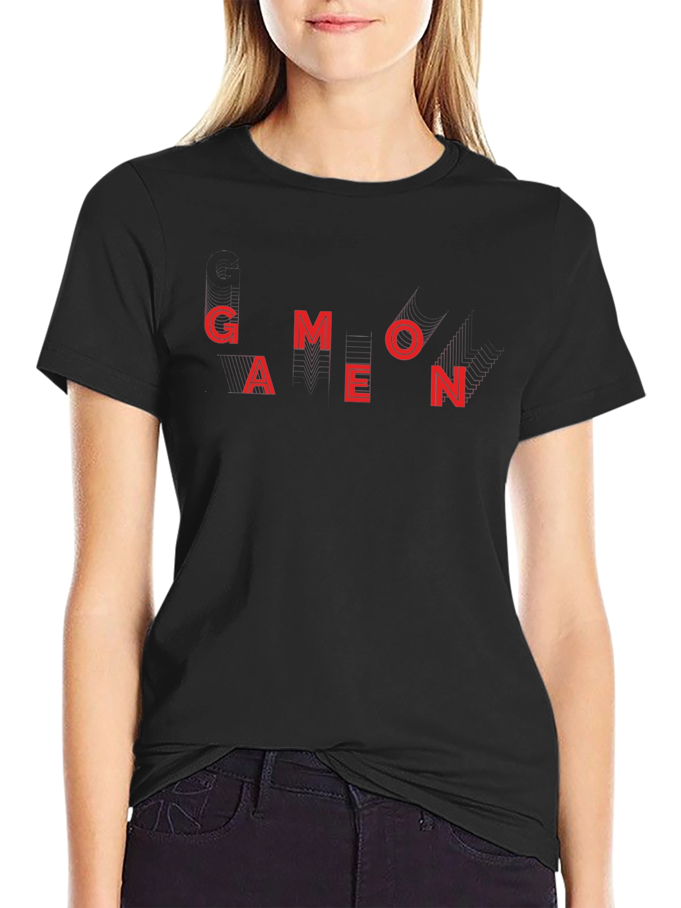 Geometric Red Letter Black T-Shirt