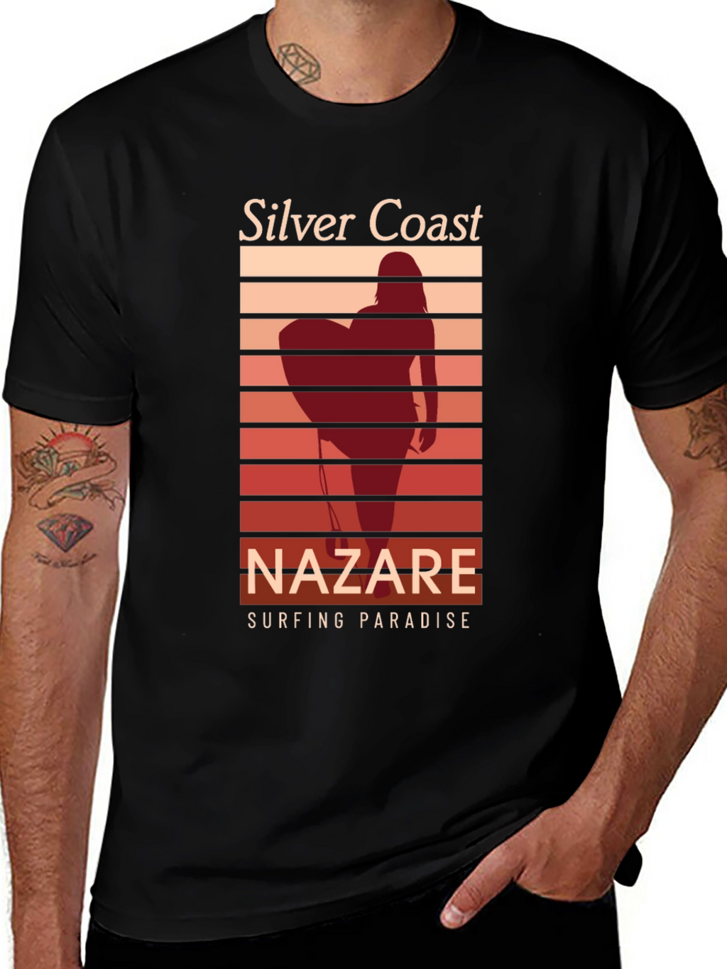 Silver Coast Nazare Surfing Paradise Black T-Shirt