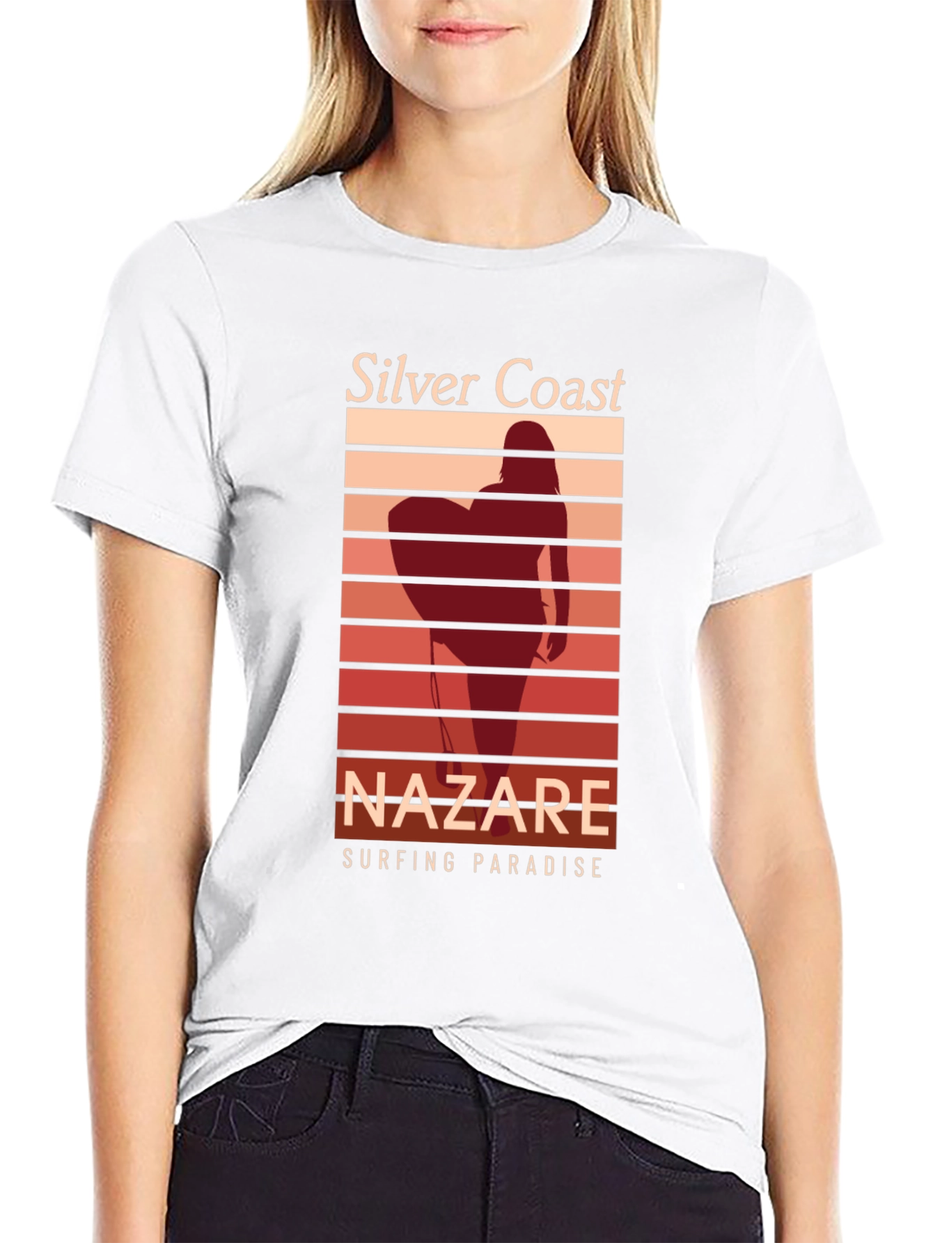 Silver Coast Nazare Surfing Paradise Black T-Shirt