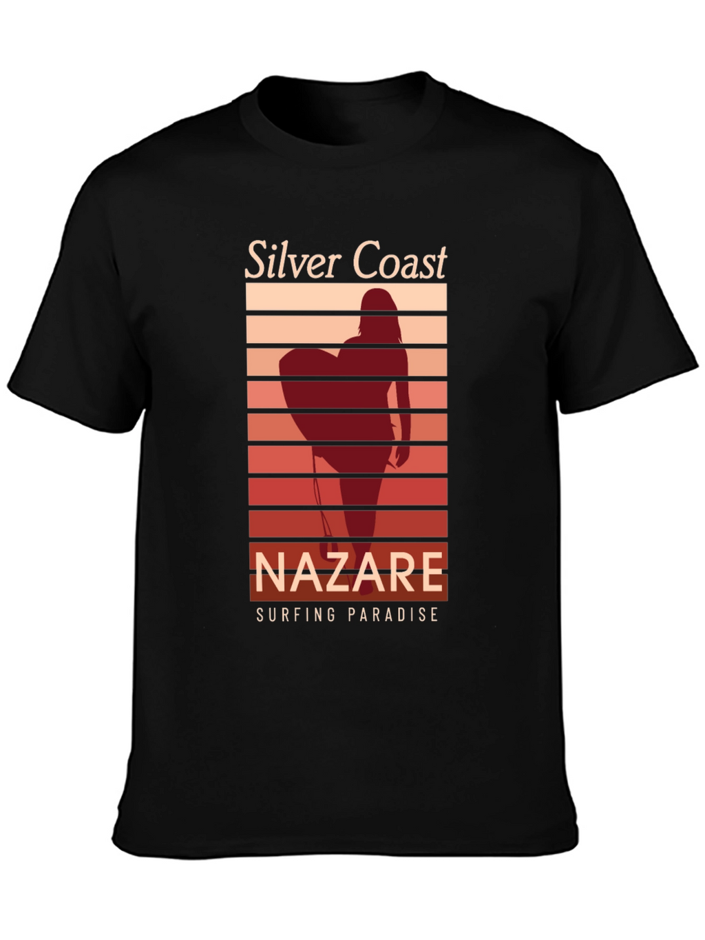 Silver Coast Nazare Surfing Paradise Black T-Shirt