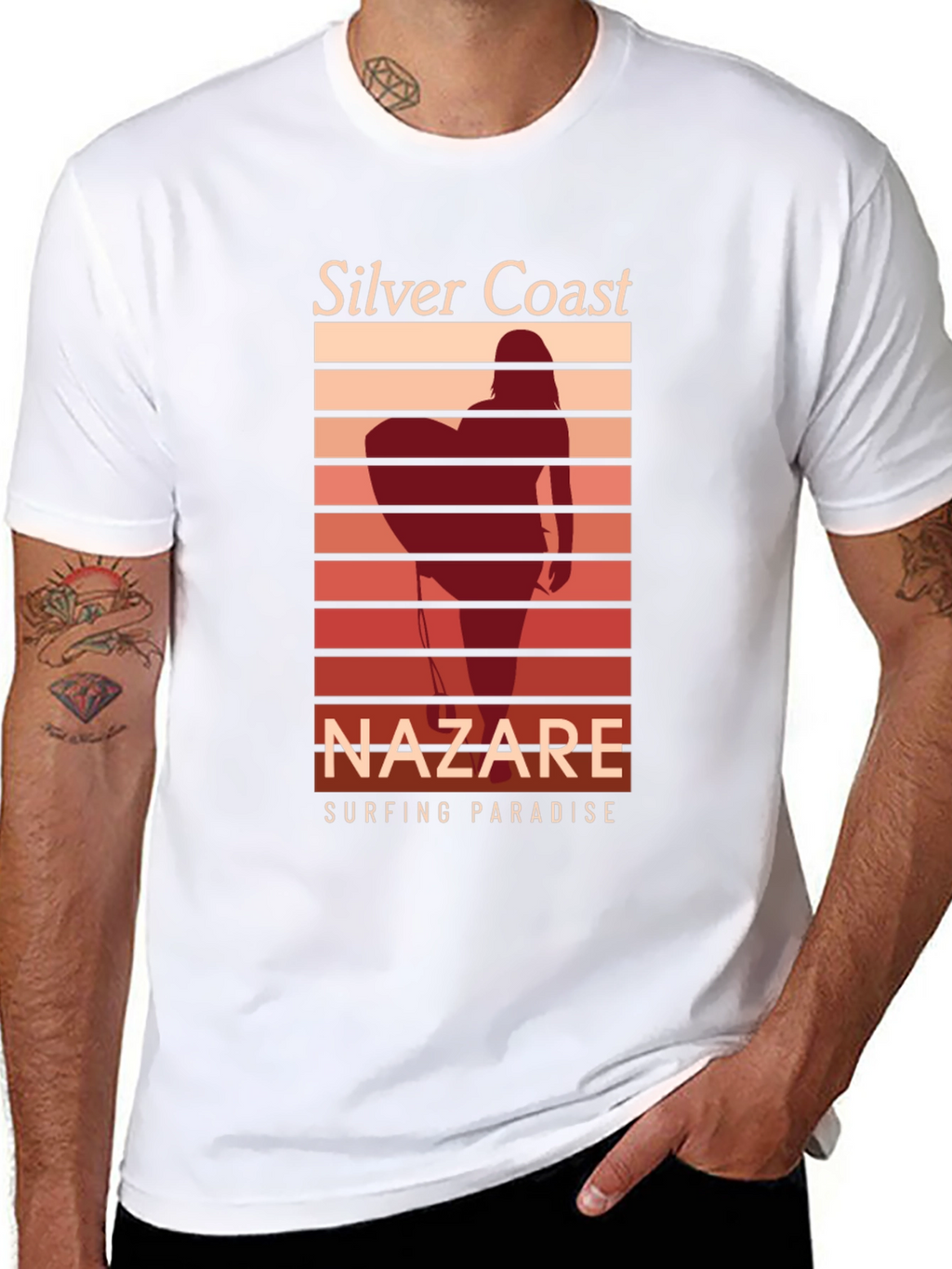 Silver Coast Nazare Surfing Paradise Black T-Shirt