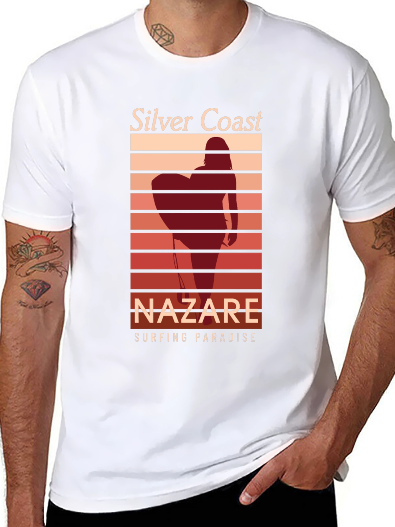 Silver Coast Nazare Surfing Paradise Black T-Shirt
