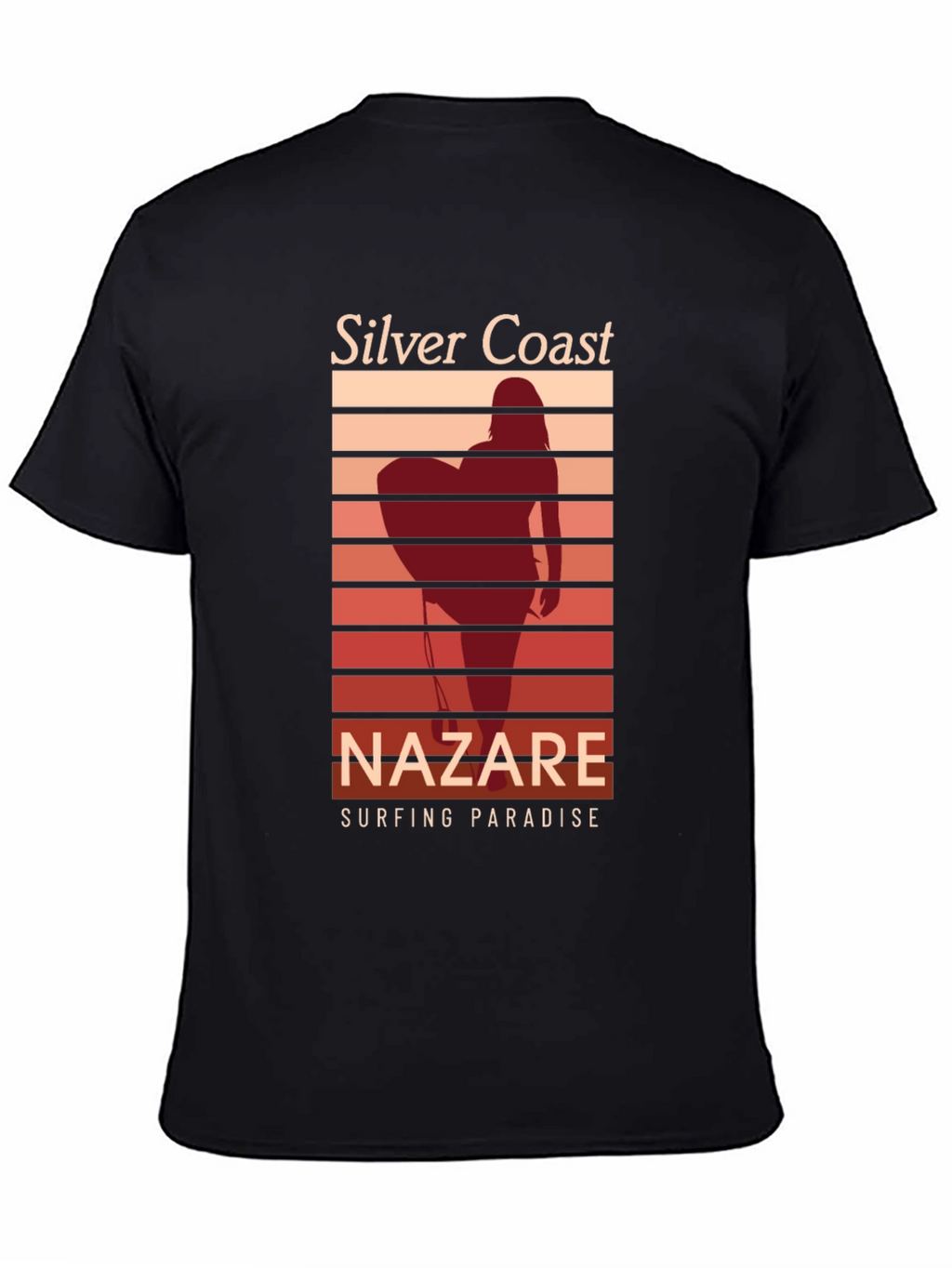 Silver Coast Nazare Surfing Paradise Black T-Shirt